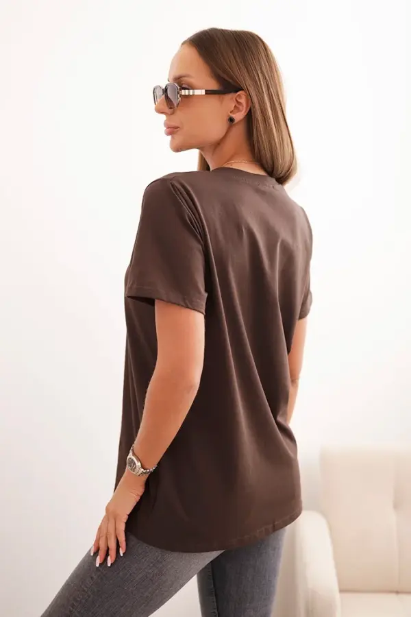 Polski Polski Women's cotton blouse in a classic cut brown