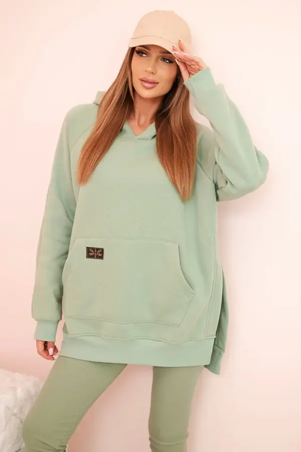 Polski Polski Women's cotton set with a hooded sweatshirt and high-waisted leggings dark mint