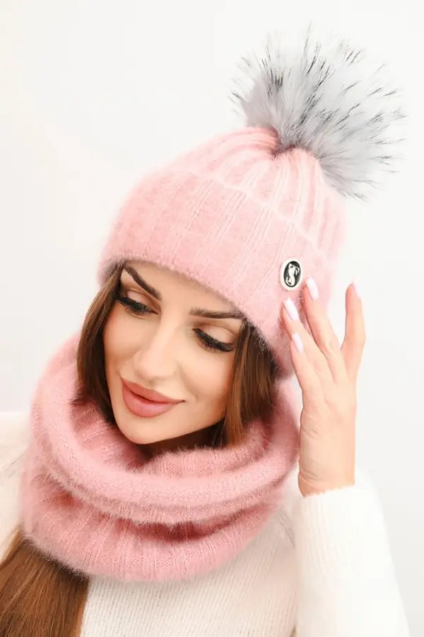 Polski Polski Women's hooded cap with tie and braided pattern white