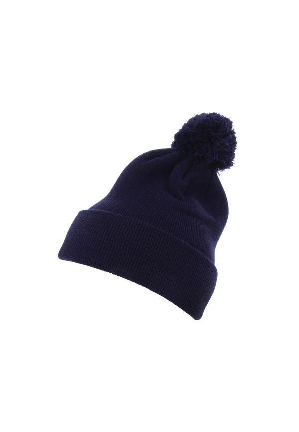 Flexfit Pom Pom Knit hat with cuff navy blue