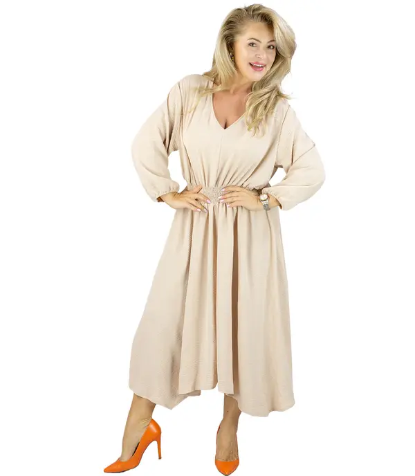 Pri Pri ADELE midi dress with elastic waist and v-neckline
