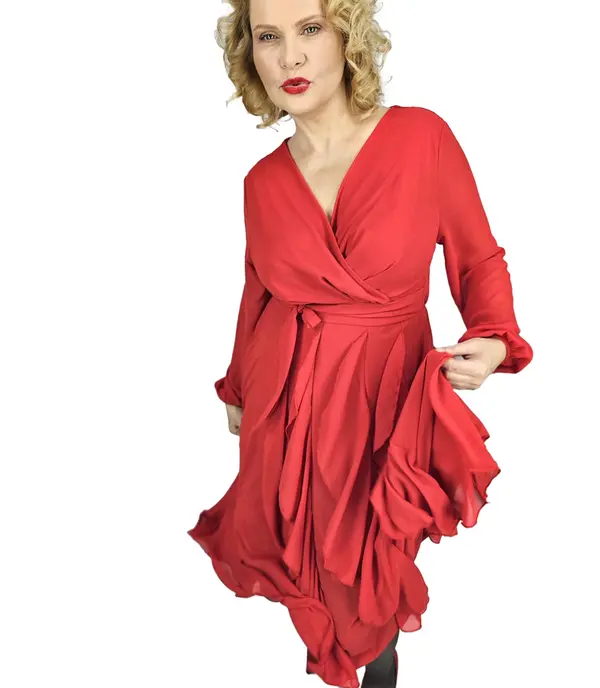 Pri Pri Elegant dress flared hem with ruffles ADELE