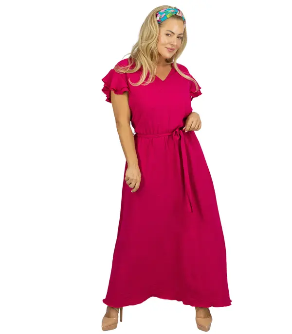 Pri Pri Long dress tied at the waist with short sleeves with frill CELINA