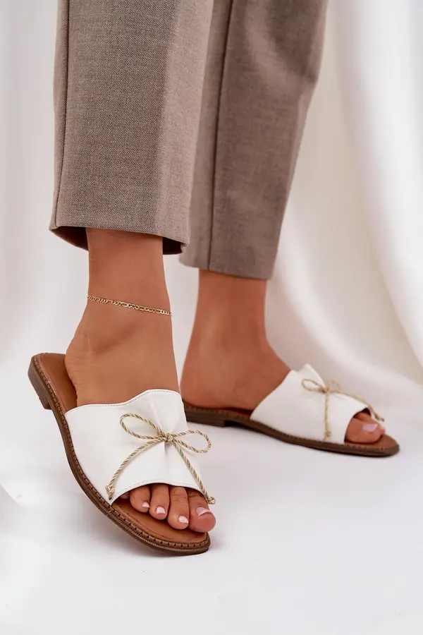 Boto PS1 Flat Sole Slippers With Decorative Bow White Deonelis