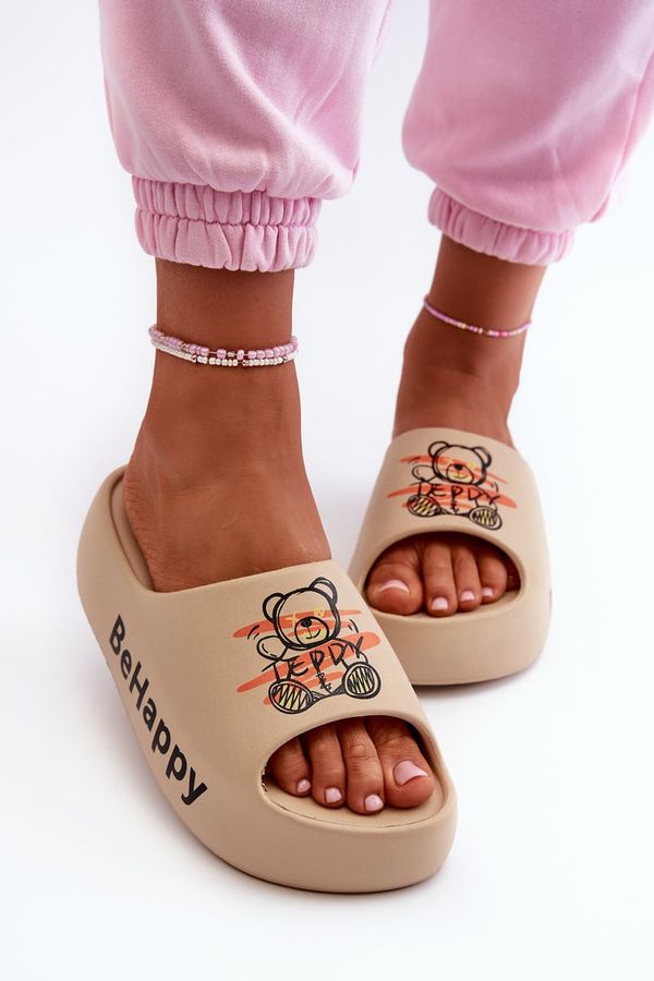 PS1 PS1 Light Women's Slides On Thick Sole With Plush Bear Dark Beige Serefina