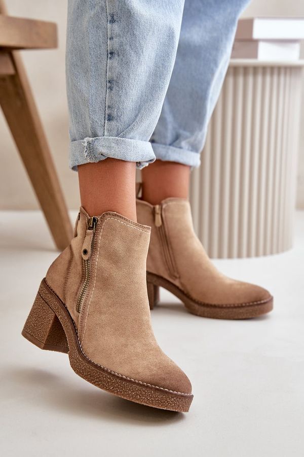 PS1 PS1 Lined Women's Ankle Boots with Block Heel in Beige Velarilla