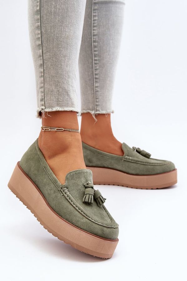 PS1 PS1 Women's Platform Moccasins with Fringes Green Mialani