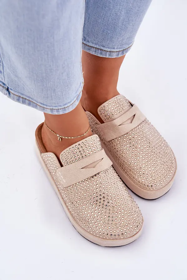 Boto PS1 Women's sandals decorated with rhinestones on a platform beige Deorani