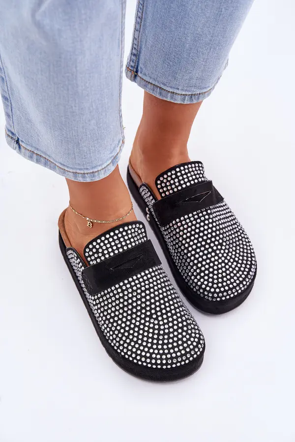 Boto PS1 Women's sandals decorated with rhinestones on platform black Deorani