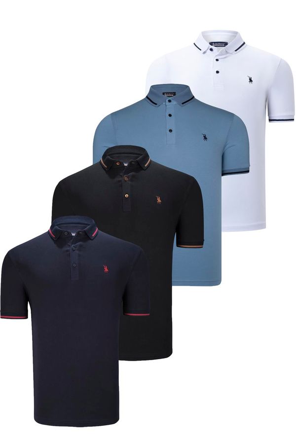 dewberry QUADRUPLE SET T8586 DEWBERRY MEN'S T-SHIRT-BLACK-WHITE-NAVY-INDIGO