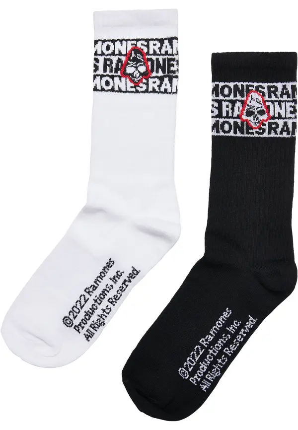 Merchcode Ramones Skull Socks 2-Pack Black/White