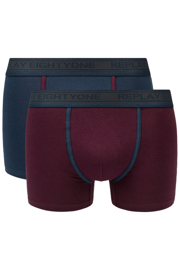 Replay Replay Boxer Style Boxers 6 Cuff Logo&Contrast Piping 2Pcs Box - Dark Blue/Bordeaux - Men's