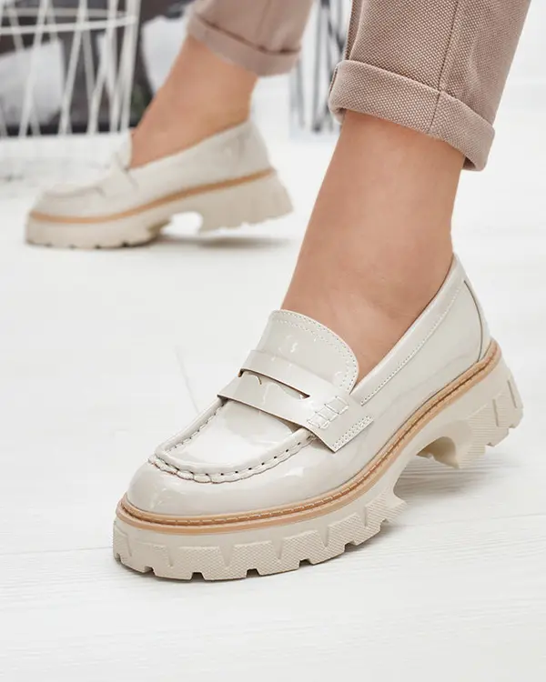 Resti Resti Beige lacquered moccasins for women Mewira - Footwear