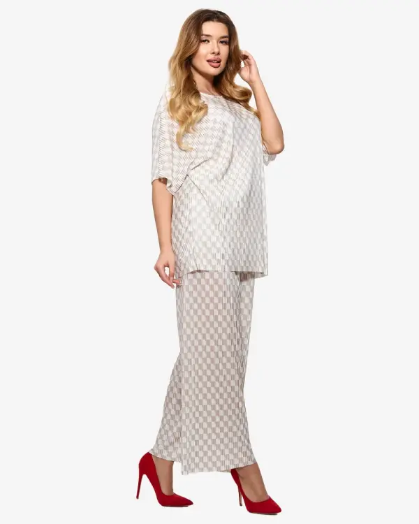 Resti Resti Beige women's pleated patterned set - Clothing