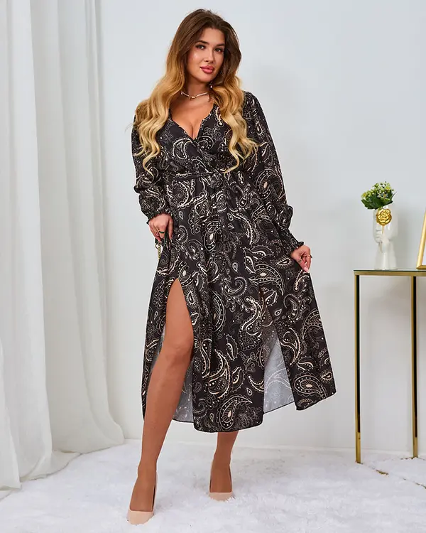 Resti Resti Black and beige patterned women's maxi dress
