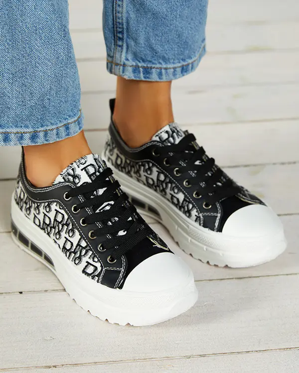 Resti Resti Black patterned women's platform sneakers Neriwas - Footwear