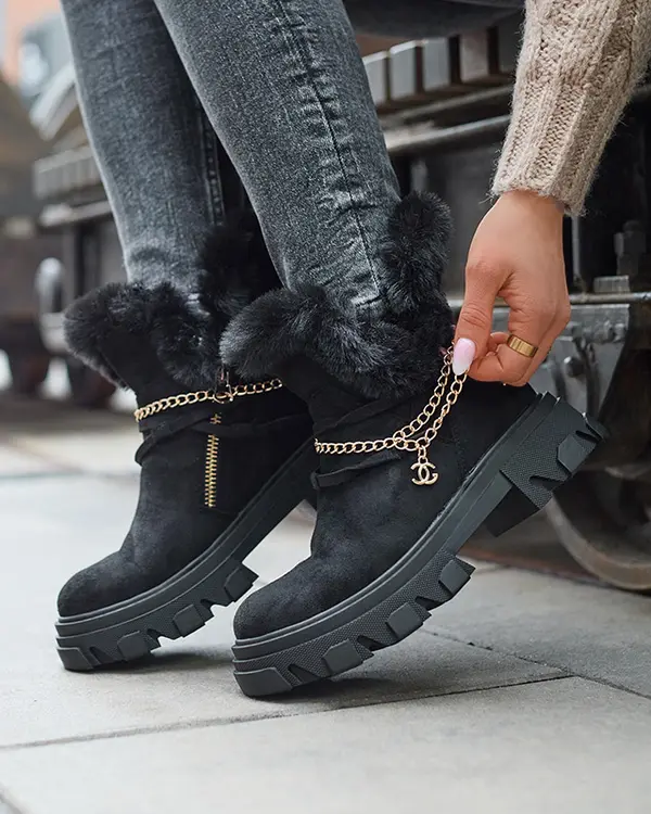Resti Resti Black women's eco-suede boots with chain Videric - Footwear