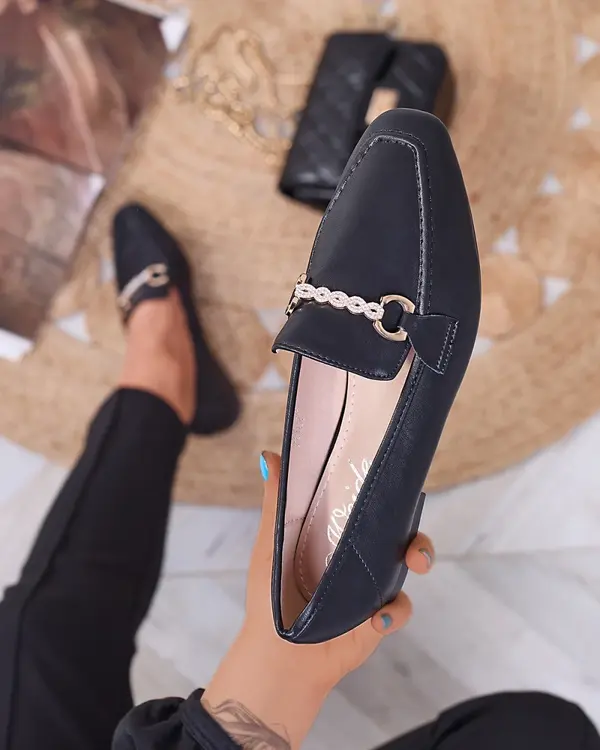 Resti Resti Black women's moccasins with gold embellishment Suletta- Footwear