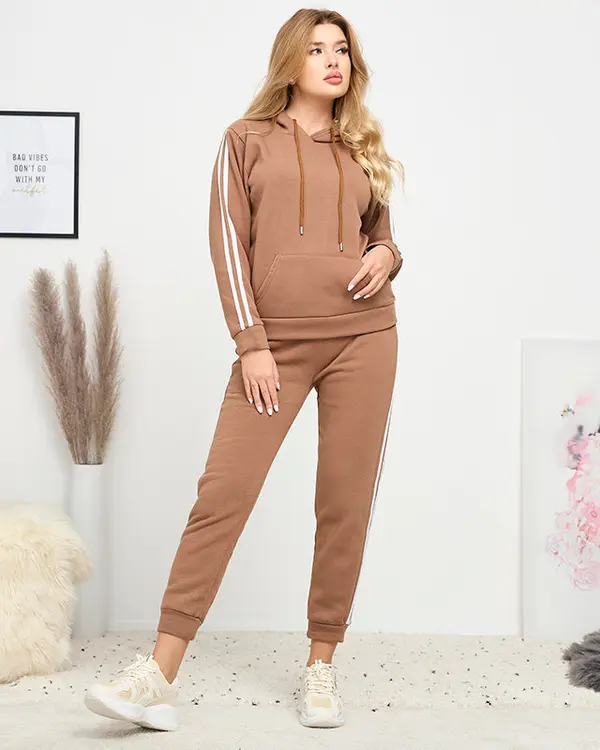 Resti Resti Brown women's insulated tracksuit set with stripes - Clothing