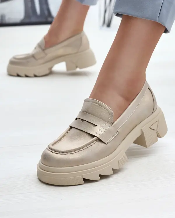 Resti Resti Gold women's eco leather moccasins Sepop- Footwear