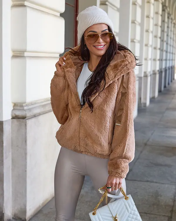 Resti Resti Light brown women's imitation fur jacket