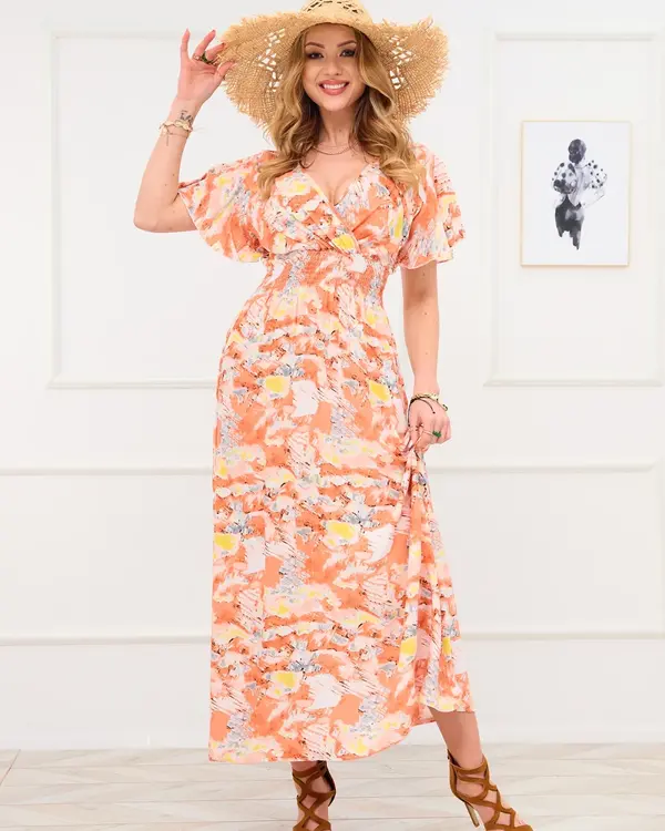 Resti Resti Orange women's long dress with fashionable pattern - Clothing