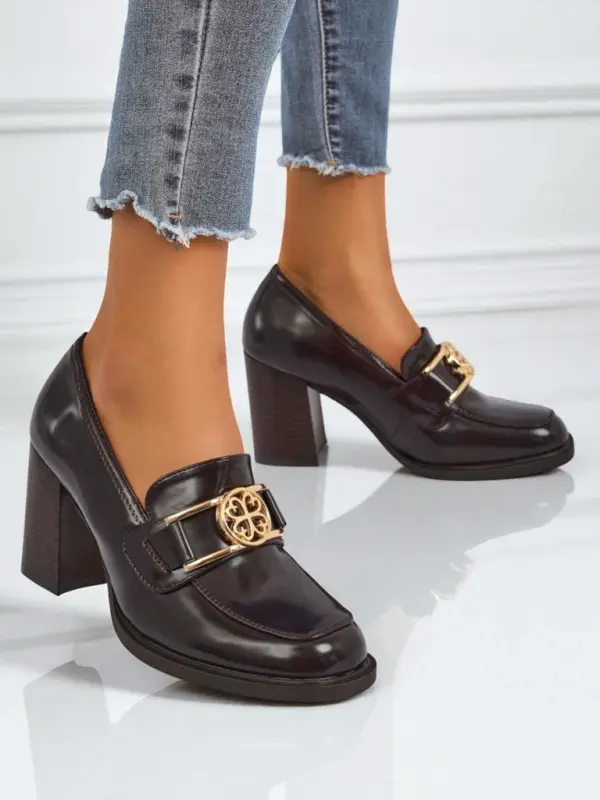 Resti Resti Persephone Nero Women's Block Heel Loafers Eco Leather Gold Buckle
