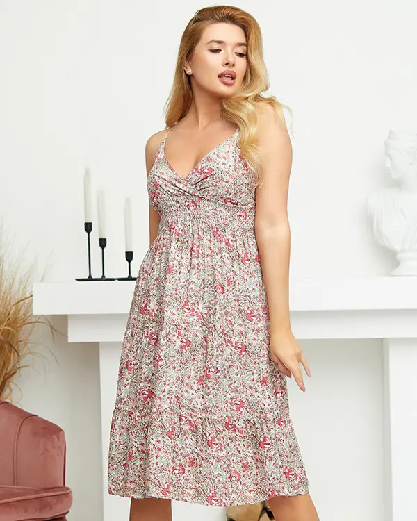 Resti Resti Pink and green women's summer dress with flowers - Clothing