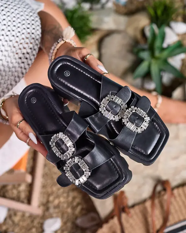 Resti Resti Royalfashion Black women's embellished Tireta heeled flip-flops