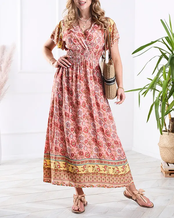 Resti Resti Women's floral maxi dress in pink- Clothing