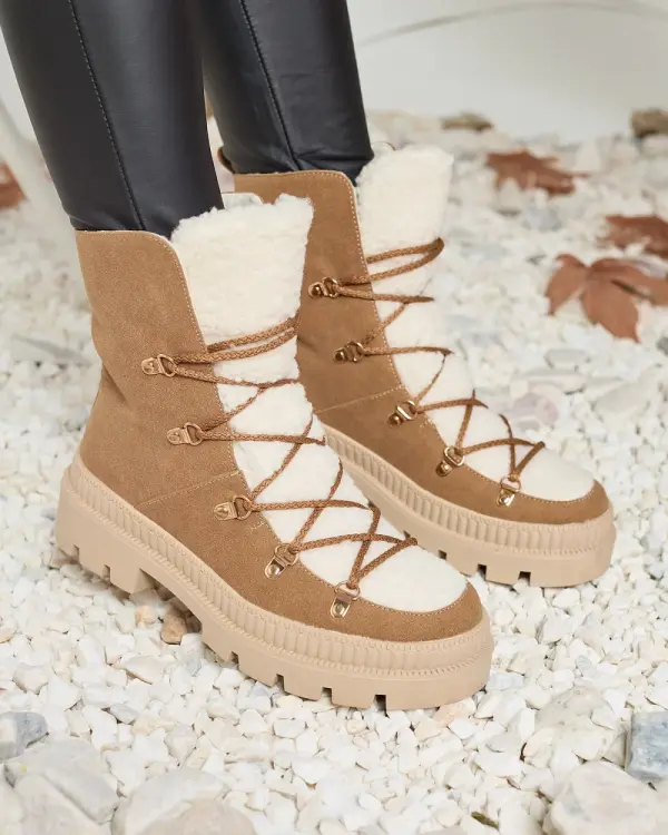 Resti Resti Women's insulated trapper boots with sheepskin in camel Lery Walk
