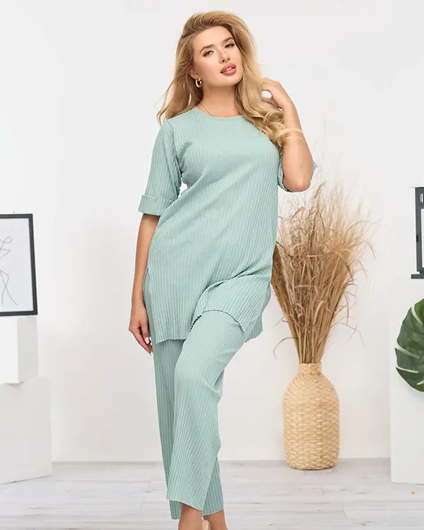 Resti Resti Women's light green striped cotton set - Clothing