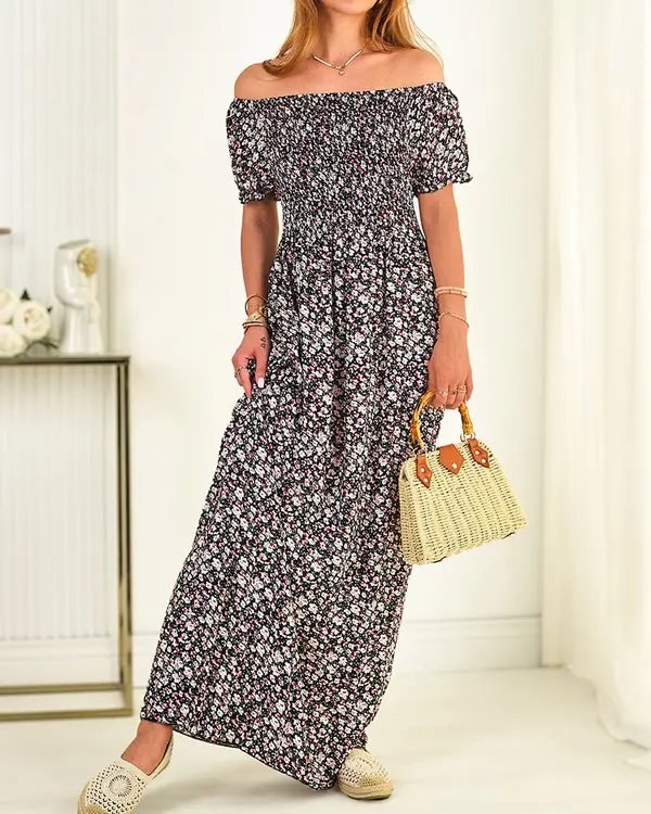Resti Resti Women's maxi dress a'la hiszpanka in floral pattern in black- Clothing