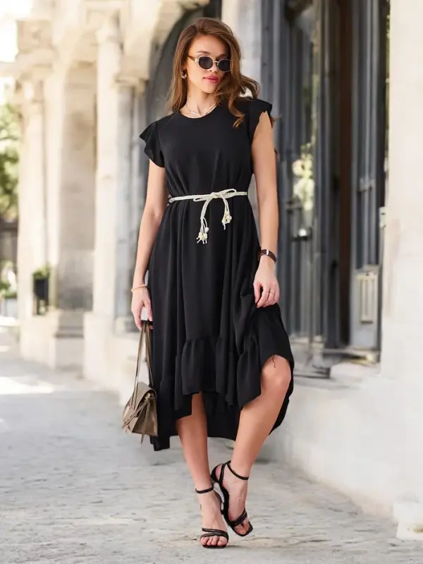 Resti Resti Women's midi dress with ruffles and short sleeves