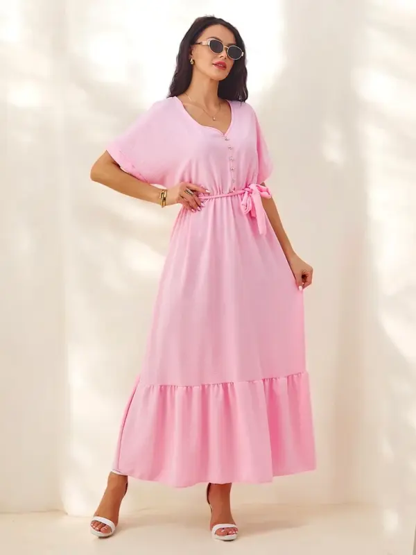 Resti Resti Women's midi dress with short sleeves and decorative buttons