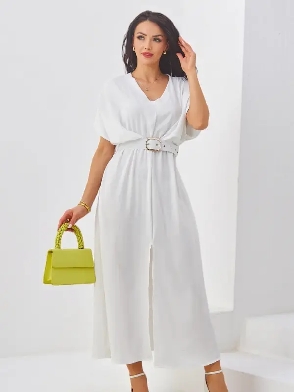 Resti Resti Women's midi dress with short sleeves, V-neck and front slit