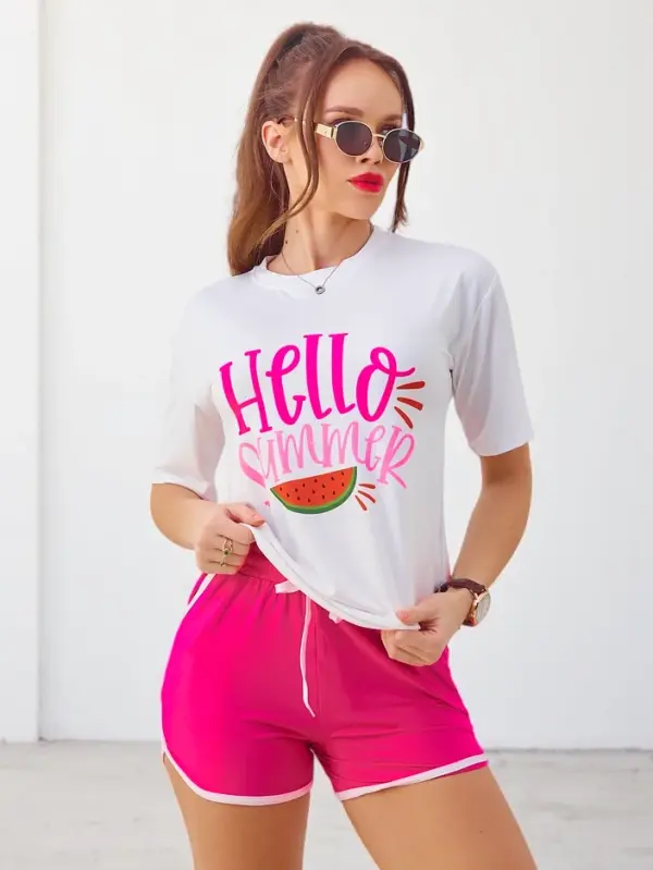 Resti Resti Women's sports set with a t-shirt and shorts Hello Summer