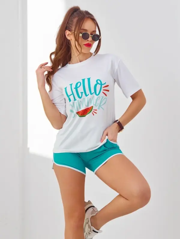 Resti Resti Women's sports set with a t-shirt and shorts Hello Summer