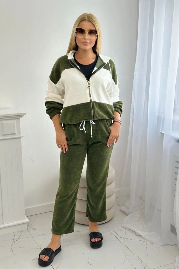 Kesi Ribbed velour set sweatshirt + trousers khaki