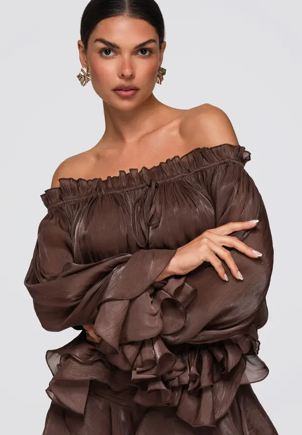 Ombre Romantični ženski crop top s teksturom šifona