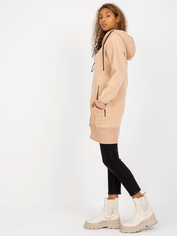 Fashionhunters RUE PARIS beige long zippered base hoodie