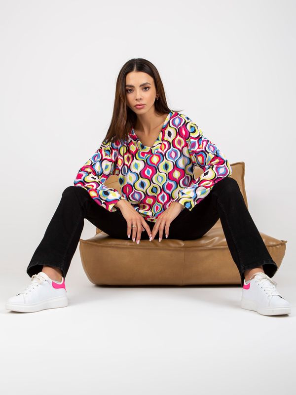 Fashionhunters RUE PARIS pink-blue velour sweatshirt with print and V-neck