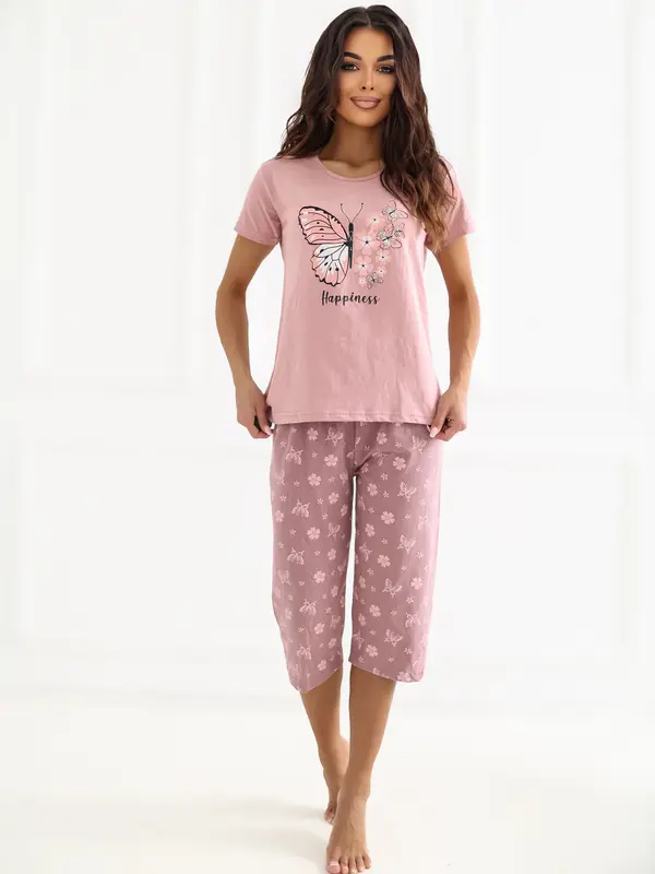 Forever Pink Ružičasta dvodijelna pidžama s motivom leptira