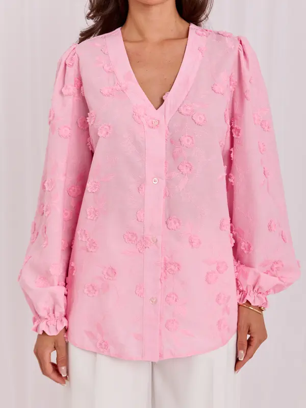 LAKERTA Ružičasta elegantna bluza s vezom