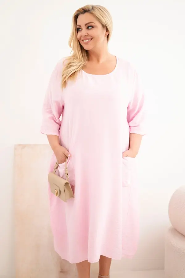 Kesi Włoski Ružičasta haljina plus size s džepovima