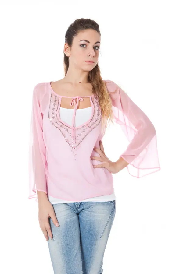 PHARD Ružičasta šifonska bluza s dugim rukavima