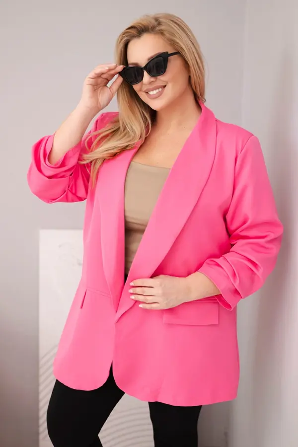 Kesi Włoski Ružičasti ženski elegantni blejzer veće veličine Kesi Włoski