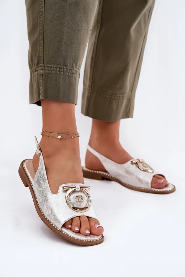 S. BARSKI S. BARSKI Elegant Sandals With Decoration On Flat Heel S.Barski