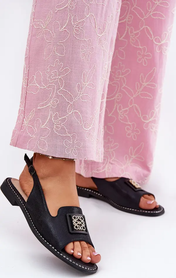 S. BARSKI S. BARSKI Elegant Women's Sandals On Flat Heel With Decoration S.Barski