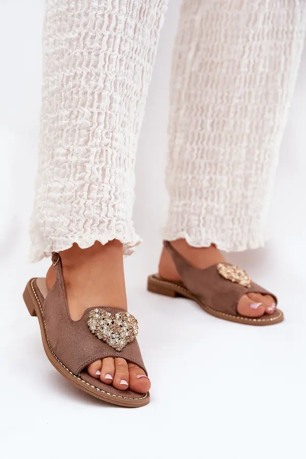 S. BARSKI S. BARSKI Ladies Sandals With Decorative Heart Dark Beige S.Barski KV27-018